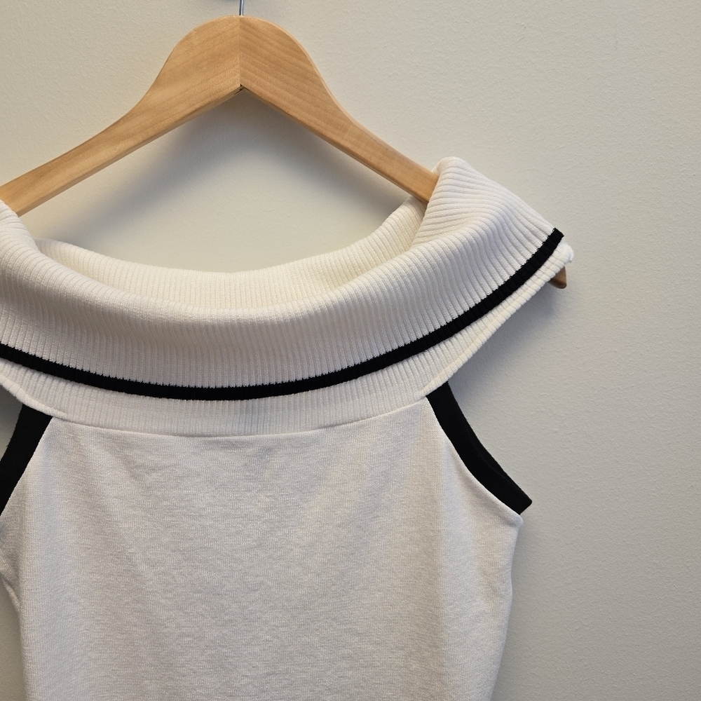 Heart Soul Medium Vintage Y2K Knit Off Shoulder Sweater White Black - Picture 3 of 8